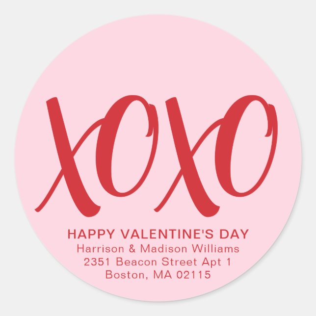 Sticker Rond XOXO rose rouge mignon adresse de la Saint Valenti (Devant)