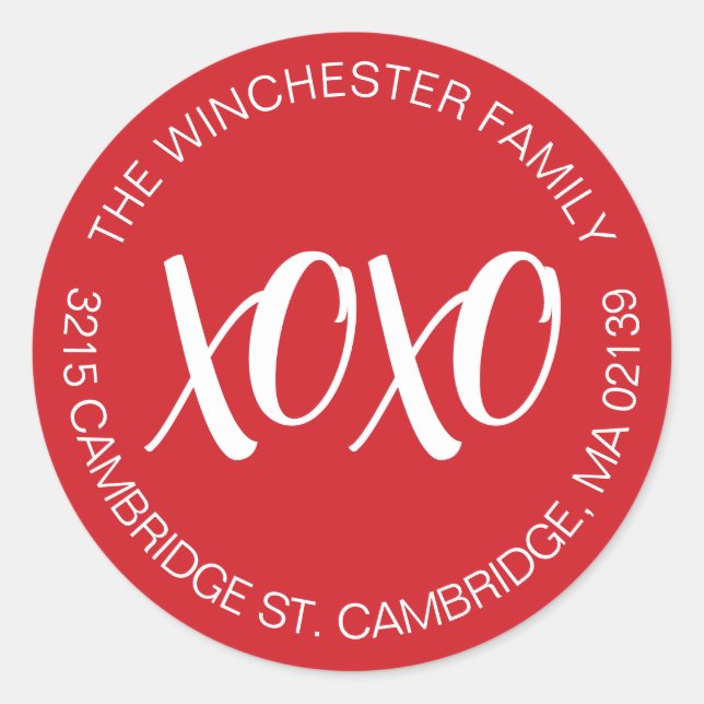 Sticker Rond XOXO rouge blanc Adresse Saint Valentin (Devant)