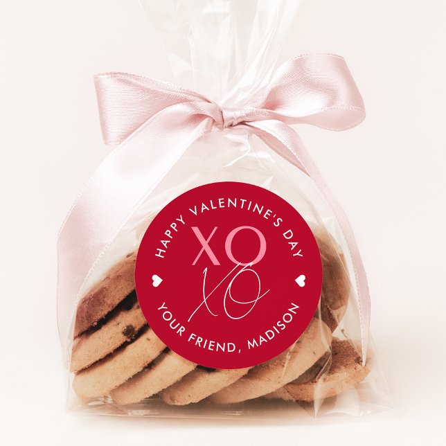 Sticker Rond XOXO rouge et rose Personnalisé Saint Valentin (Créateur téléchargé)