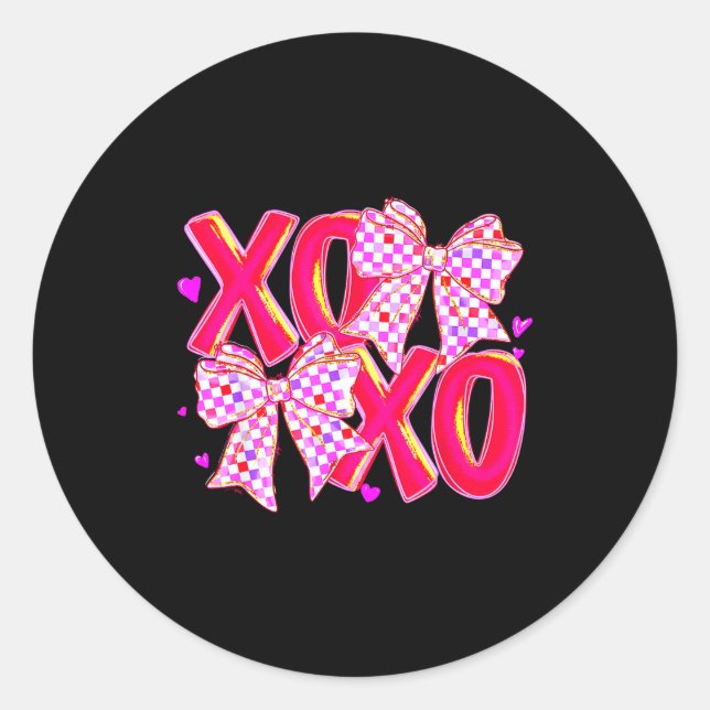 Sticker Rond Xoxo Valentines Day Love Funny Coquette Bow Checke (Devant)