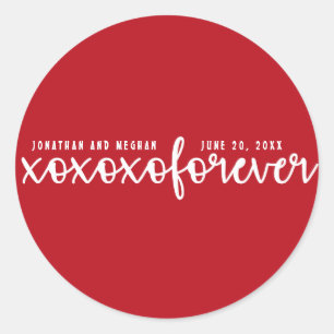 Sticker Rond XOXOXO Pour toujours Mariage personnalisé rouge et