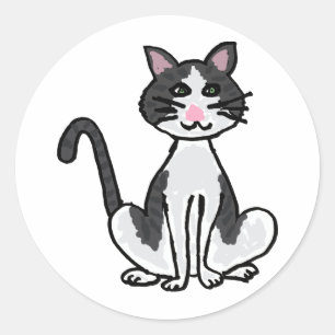 Sticker Rond XX- Chat gris et blanc Kitty