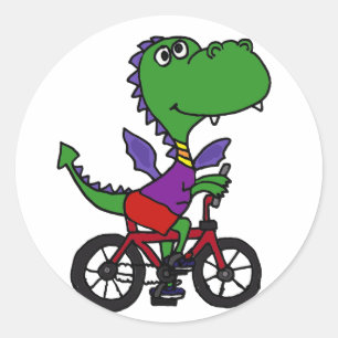 Sticker Rond XX- Drôle dragon vélo d'équitation