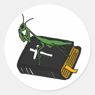 Sticker Rond XX- Praying Mantis on the Bible