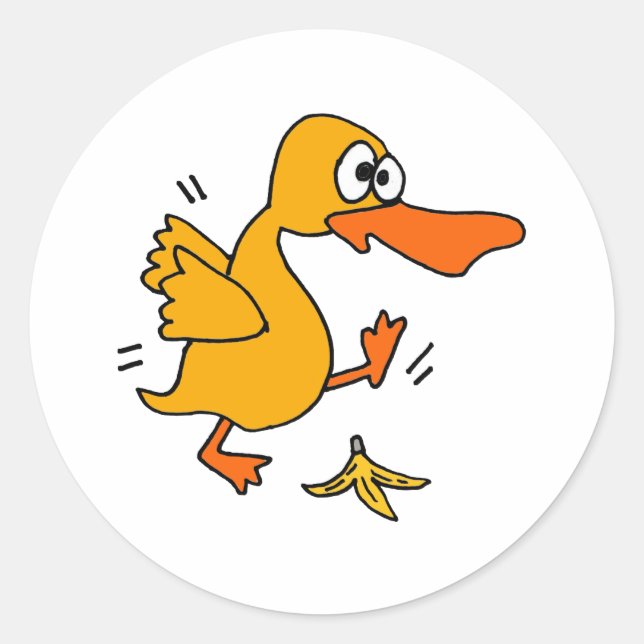 Sticker Rond XY - Drôle canard glissant sur dessin animé Banana (Devant)