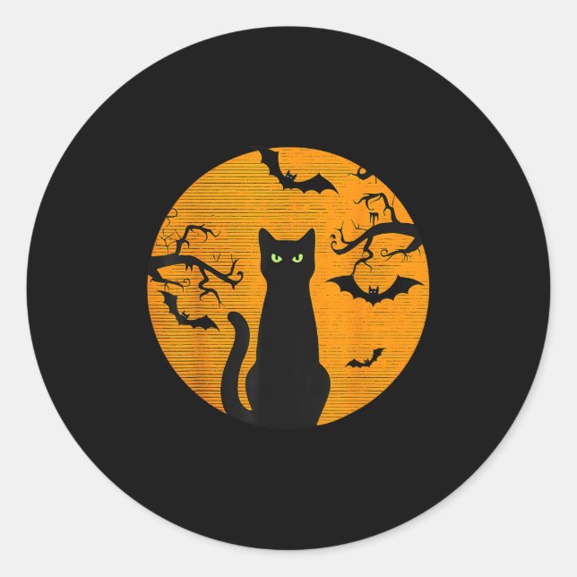 Sticker Rond Y Christmas Cat Costume Retro Cat Moon Black Cat  (Devant)