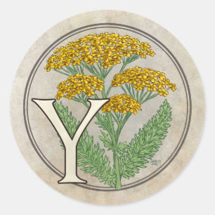 Sticker Rond Y pour le monogramme de fleurs jaunes