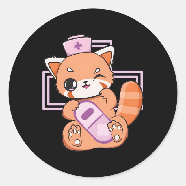 Sticker Rond Yami Kawaii Rouge Panda Pastel Goth Bear Otaku Ani (Devant)