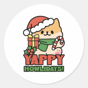 Sticker Rond Yappy Howlidays - Jote Christmas Dog Cartoon