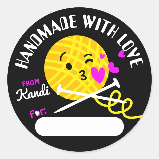 Sticker Rond Yarn kissy tricot aiguilles de visage fait main pa (Devant)