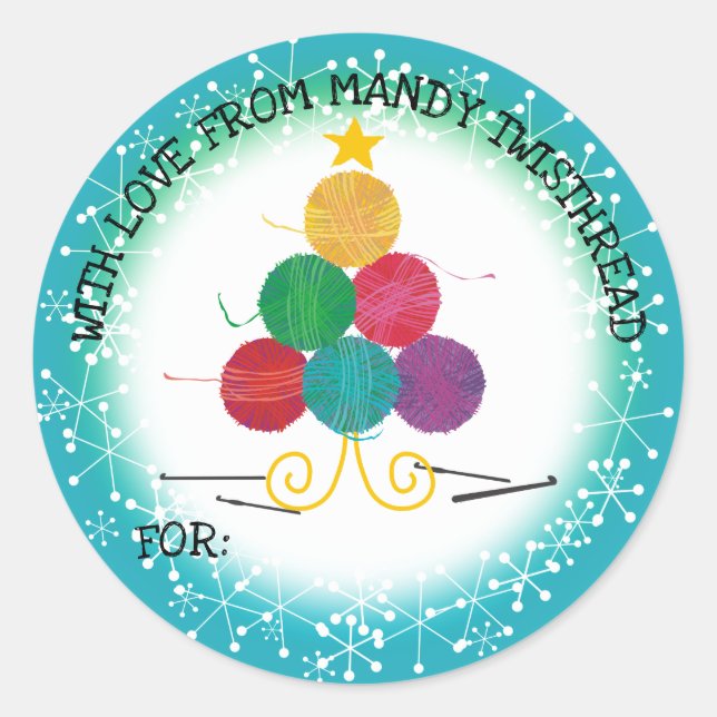 Sticker Rond Yarn noël arbre crochet crochet crochets artisanau (Devant)