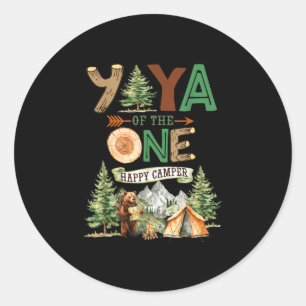 Sticker Rond Yaya du joyeux campeur 1er anniversaire camping