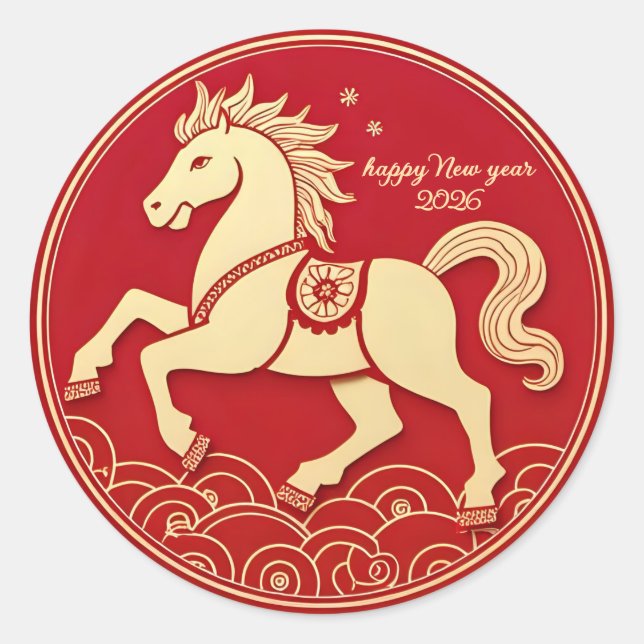 Sticker Rond Year of the Horse 2026 Chinese New Year  (Devant)