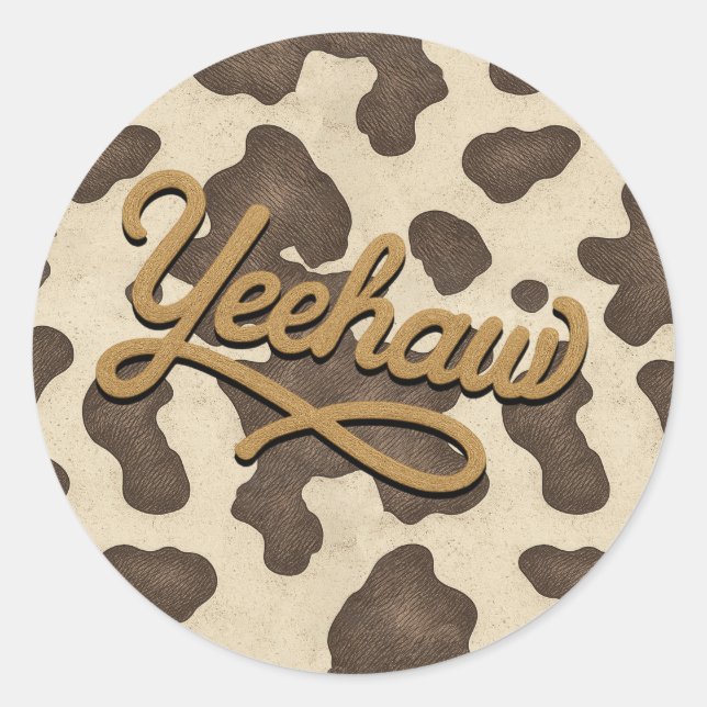 Sticker Rond Yeehaw Brown Cow Country Western Rodeo Party (Devant)