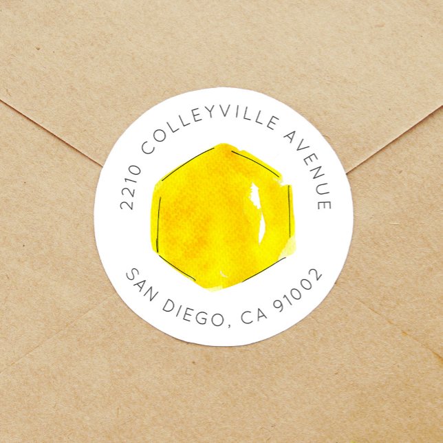 Sticker Rond Yellow Aquarelle Honeypeb Bee Adresse de retour (Créateur téléchargé)