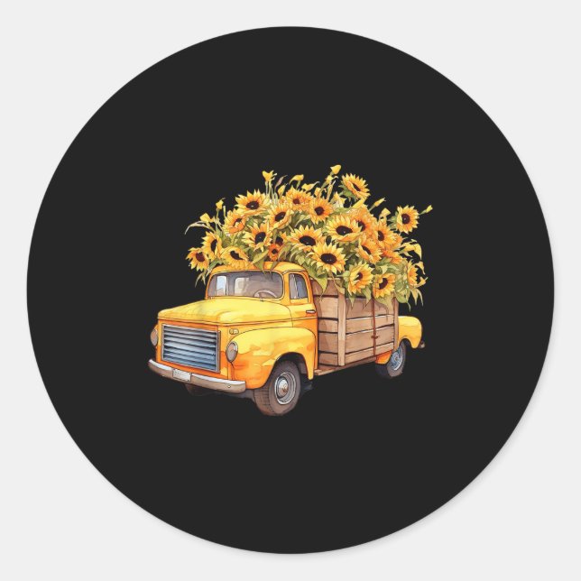 Sticker Rond Yellow Ckup Truck Sunflower Autumn Halloween Thank (Devant)