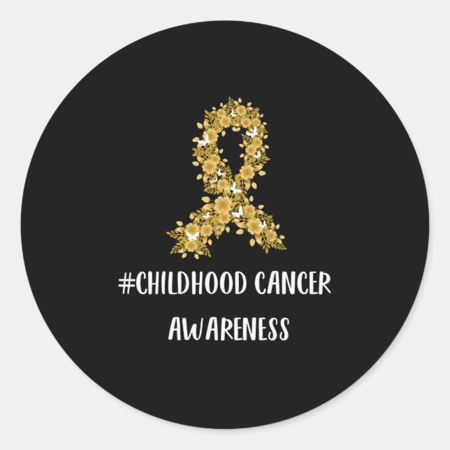 Sticker Rond Yellow Flower Ribbon Childhood Cancer Awareness (Devant)