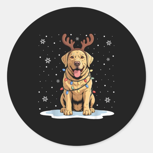 Sticker Rond Yellow Lab Labrador Christmas Reindeer Dog Lover X (Devant)