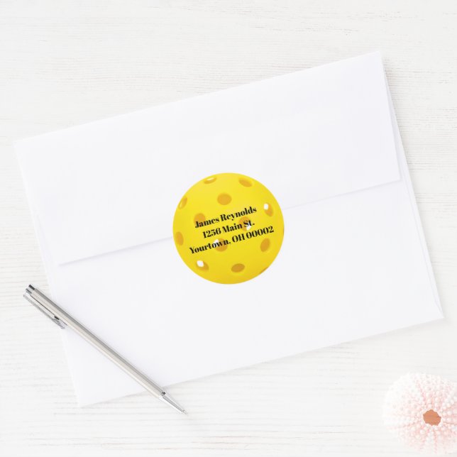 Sticker Rond Yellow Pickleball Adresse de retour (Enveloppe)