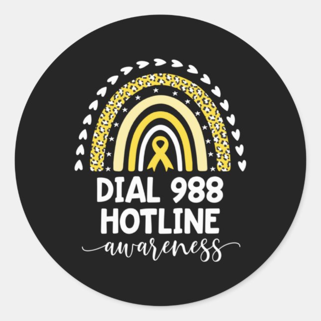 Sticker Rond Yellow Rainbow Ribbon Love Suprt 988 Hotline Awa  (Devant)