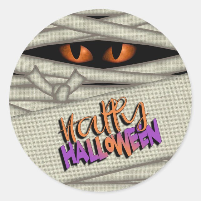 Sticker Rond Yeux de maman Joyeux Halloween orange/violet ID685 (Devant)