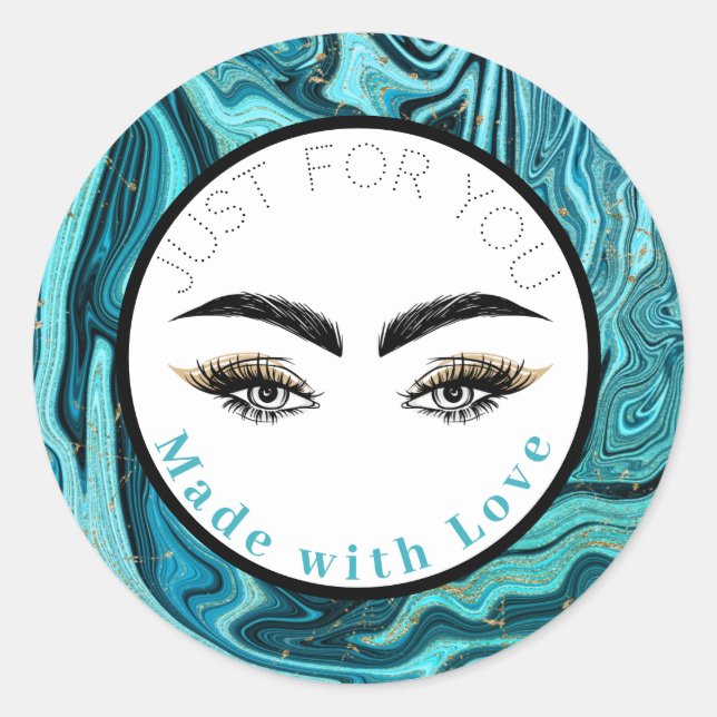 Sticker Rond Yeux de maquillage doré en marbre bleu Abstrait (Devant)