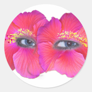 Sticker Rond Yeux d'Hibiscus - rose