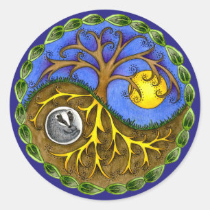 Sticker Rond Yin et arbre et blaireau de Yang