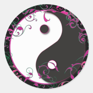 Sticker Rond Yin et conception florale de Yang