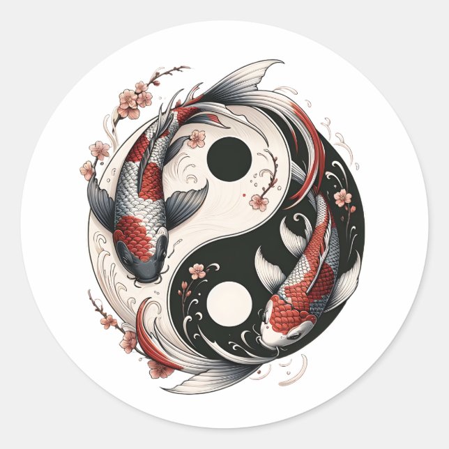 Sticker Rond Yin Et Yang Poisson Japonais Koi (Devant)