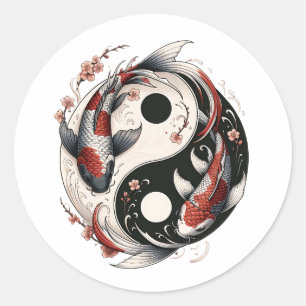 Sticker Rond Yin Et Yang Poisson Japonais Koi