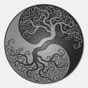 Sticker Rond Yin Yang Arbre foncé
