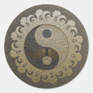 Sticker Rond Yin Yang avec l'arbre de vie par Amelia Carrie