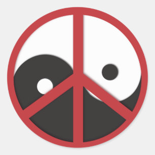 Sticker Rond Yin-Yang avec signe de Paix - rouge