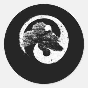 Sticker Rond Yin Yang Bonsai Arbre Bouddhiste Zen Japonais