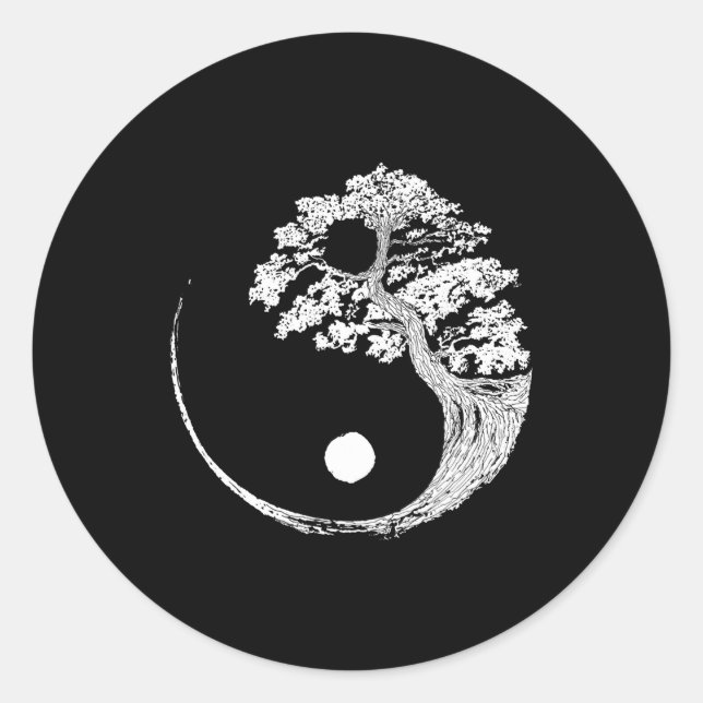 Sticker Rond Yin Yang Bonsai Tree Japonais Bouddhiste Zen (Devant)