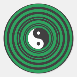 Sticker Rond Yin Yang Cercles Concentrés Vert Ripples Cercles
