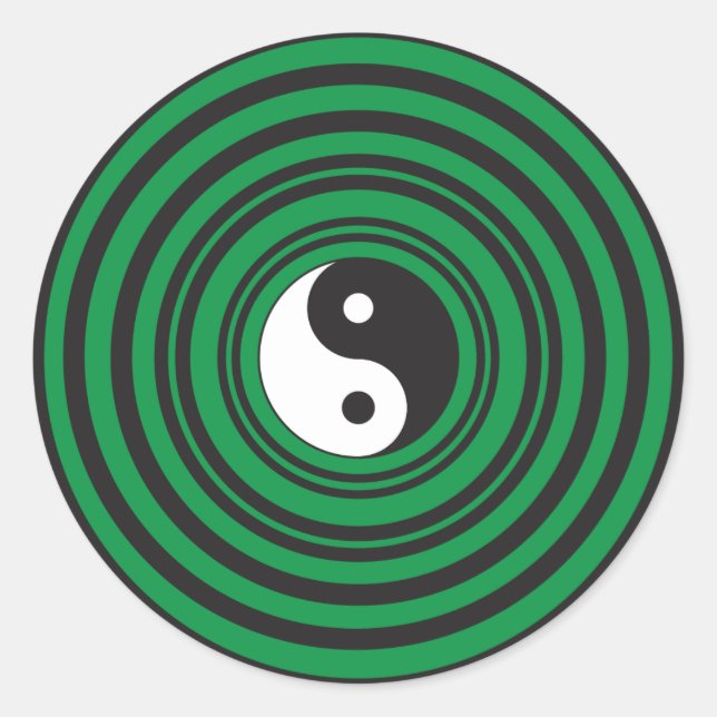 Sticker Rond Yin Yang Cercles Concentrés Vert Ripples Cercles (Devant)