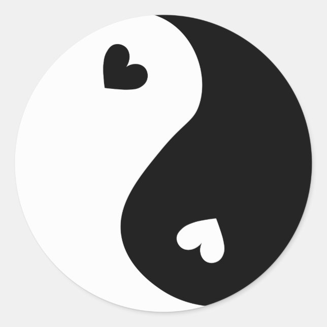 Sticker Rond Yin Yang Coeurs Design (Devant)