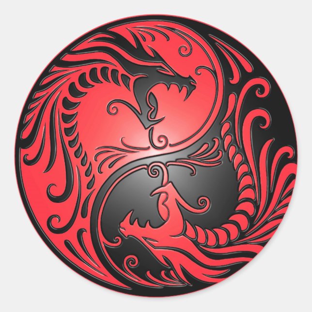 Sticker Rond Yin Yang Dragons, red and black (Devant)