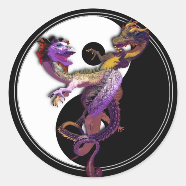 Sticker Rond Yin Yang et les dragons Danse de l'Amour (Devant)