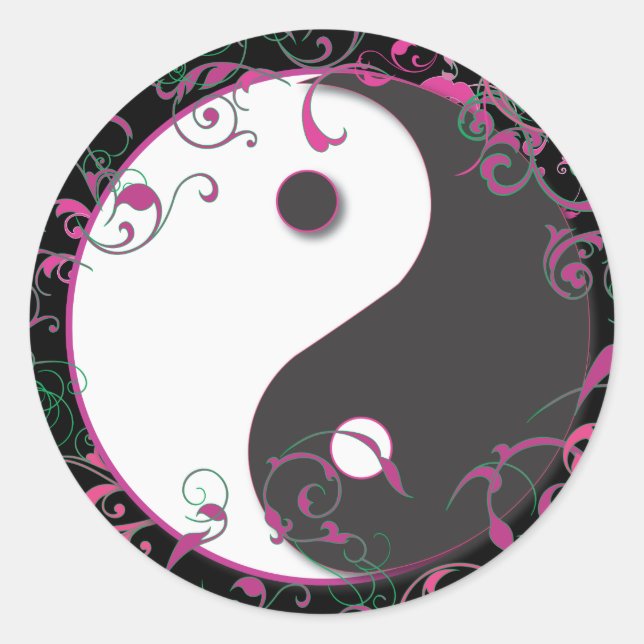 Sticker Rond Yin & Yang Floral Design (Devant)
