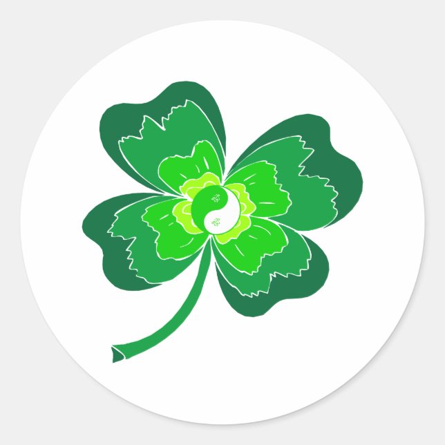 Sticker Rond Yin Yang Four Leaf Clover (Devant)