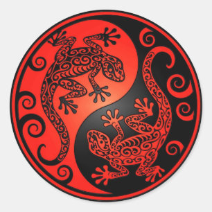 Sticker Rond Yin Yang Geckos rouge et noir