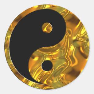 Sticker Rond Yin & Yang GOLD   noir