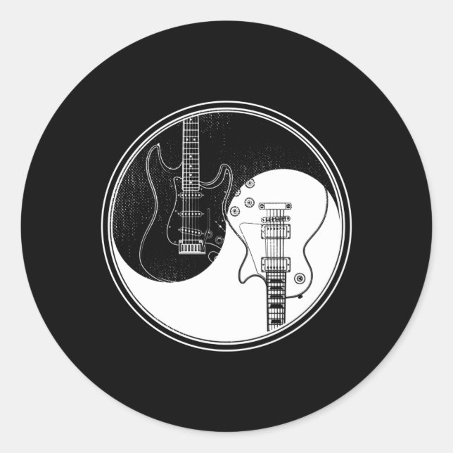 Sticker Rond Yin Yang Guitare Amateur de musique rock acoustiqu (Devant)