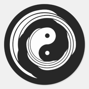 Sticker Rond Yin Yang Harmonie en mouvement Black White Spiral