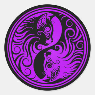 Sticker Rond Yin Yang Kittens violet et noir