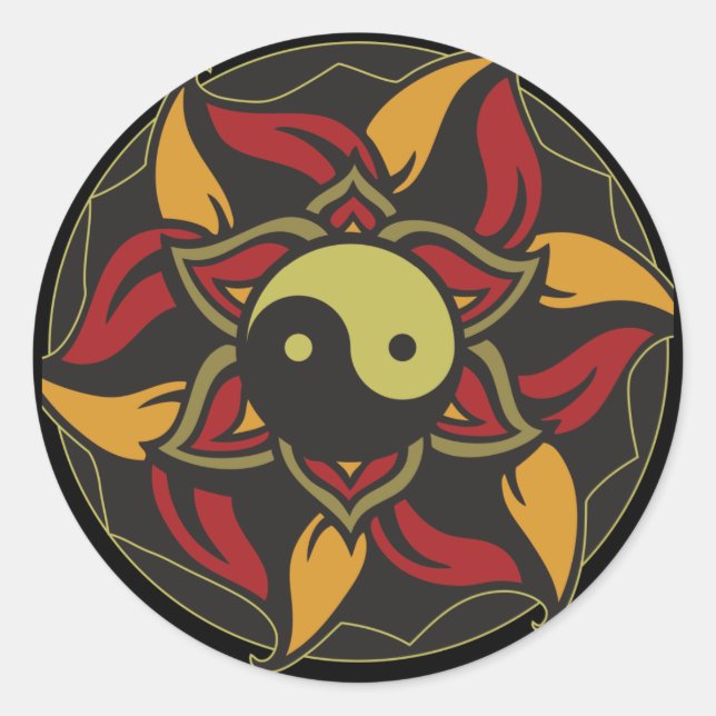 Sticker Rond Yin Yang Lotus en floraison (Devant)