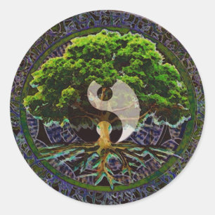 Sticker Rond Yin Yang Mandala Arbre de vie